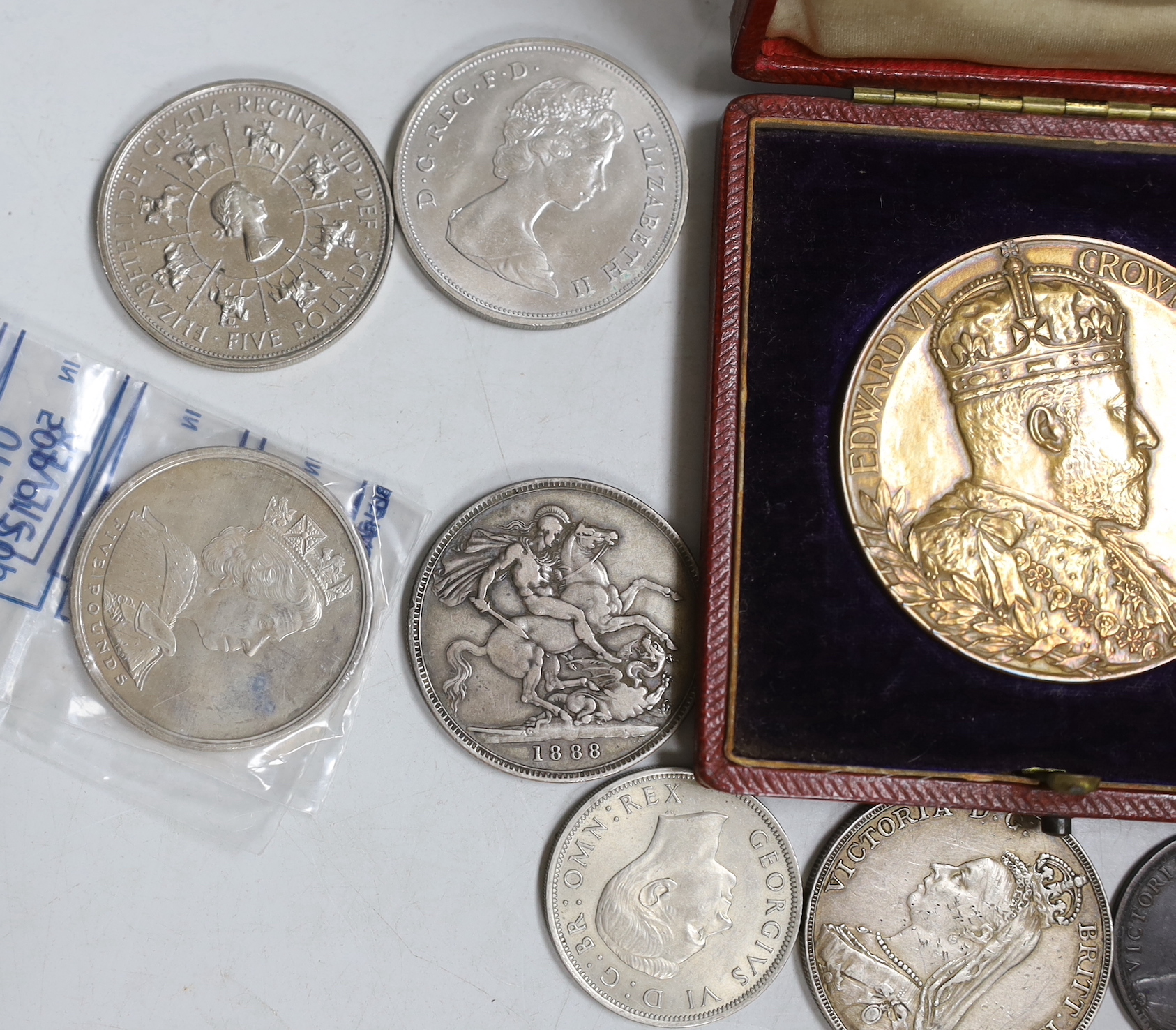 Two Victorian crowns and minor coins